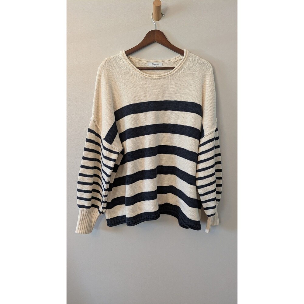 Madewell Womens Sweater Large Oversized Chunky Striped Cozy Relaxed Preppy